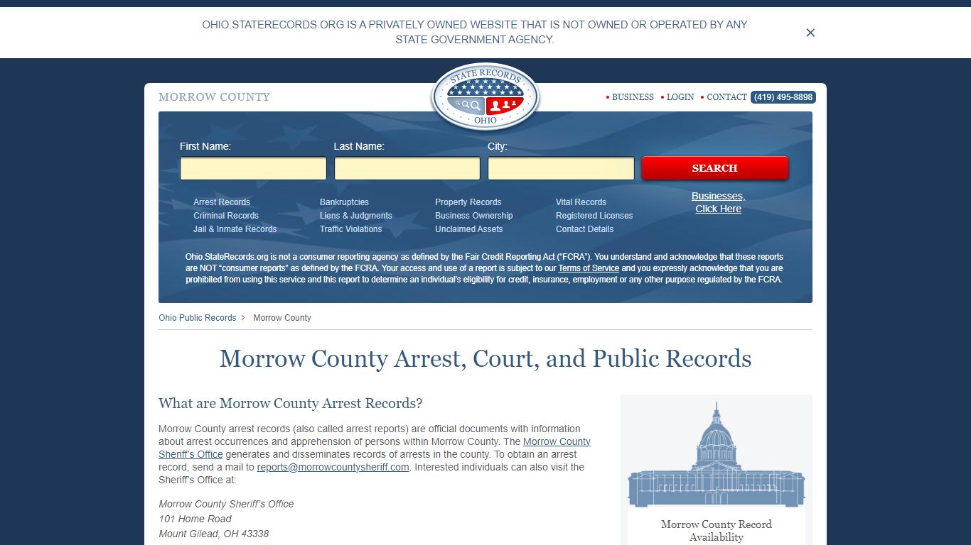 Morrow County Arrest, Court, and Public Records